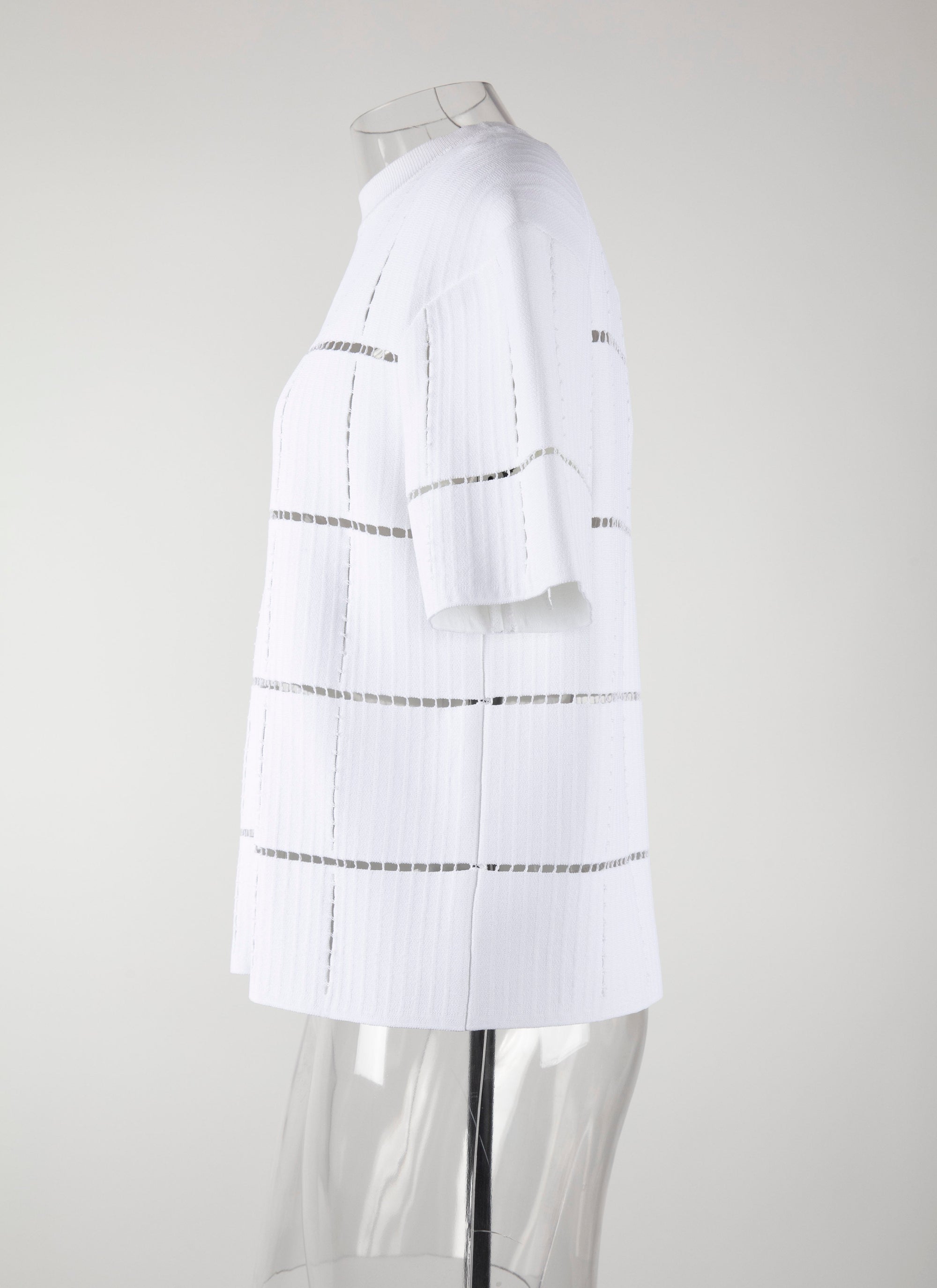 Pull manches courtes en maille et raphia - Blanc
