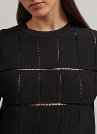 Pull manches courtes en maille et raphia - Blanc