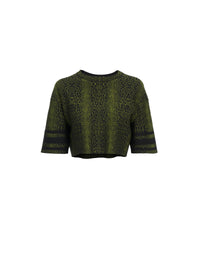Pull court en maille jacquard animalier - Noir & Vert