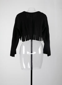 Pull court à franges en laine - Noir