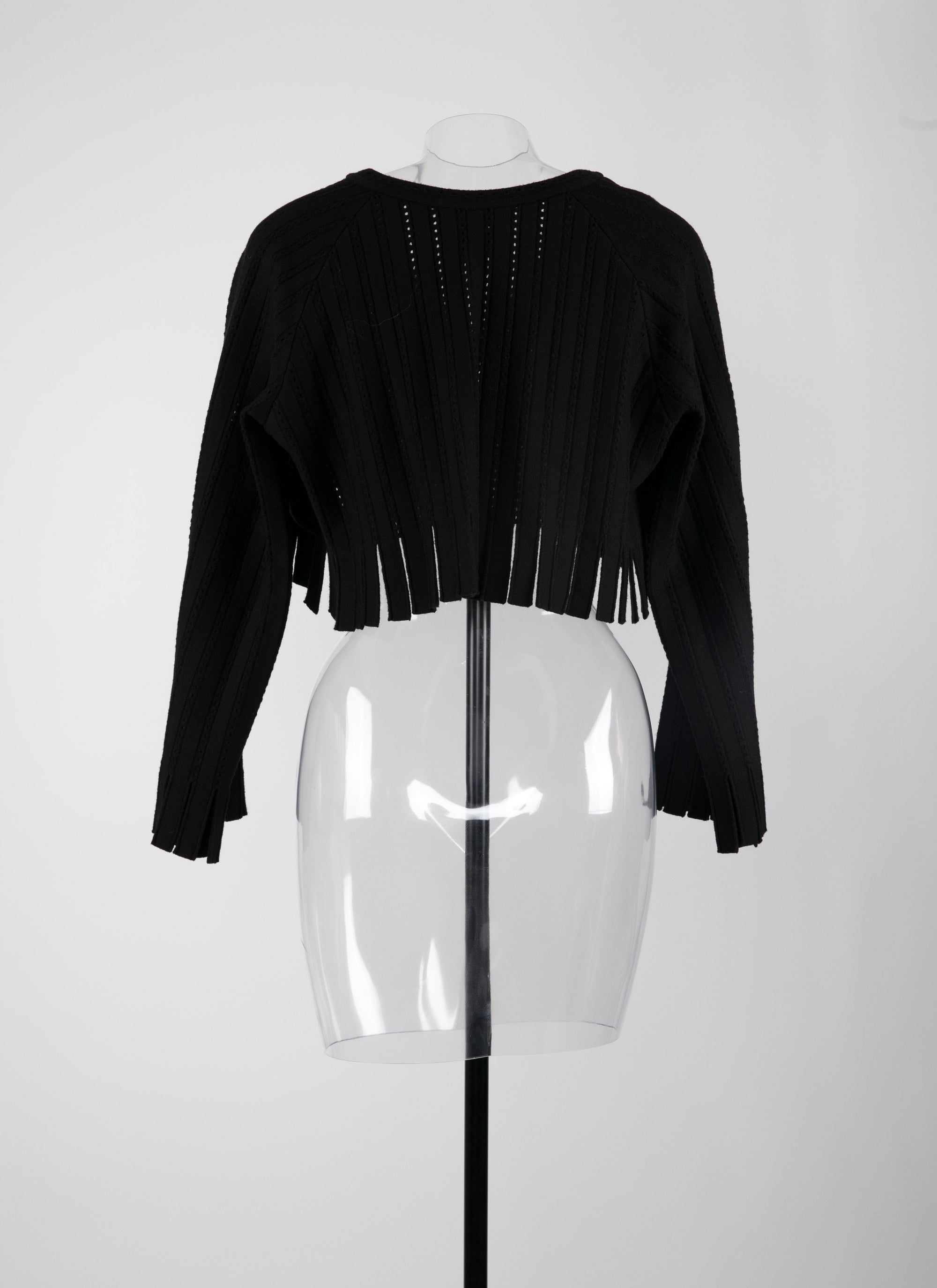 Pull court à franges en laine - Noir