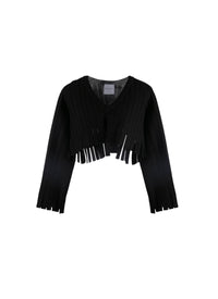 Pull court à franges en laine - Noir