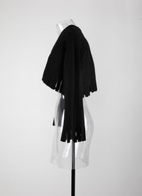 Pull court à franges en laine - Noir