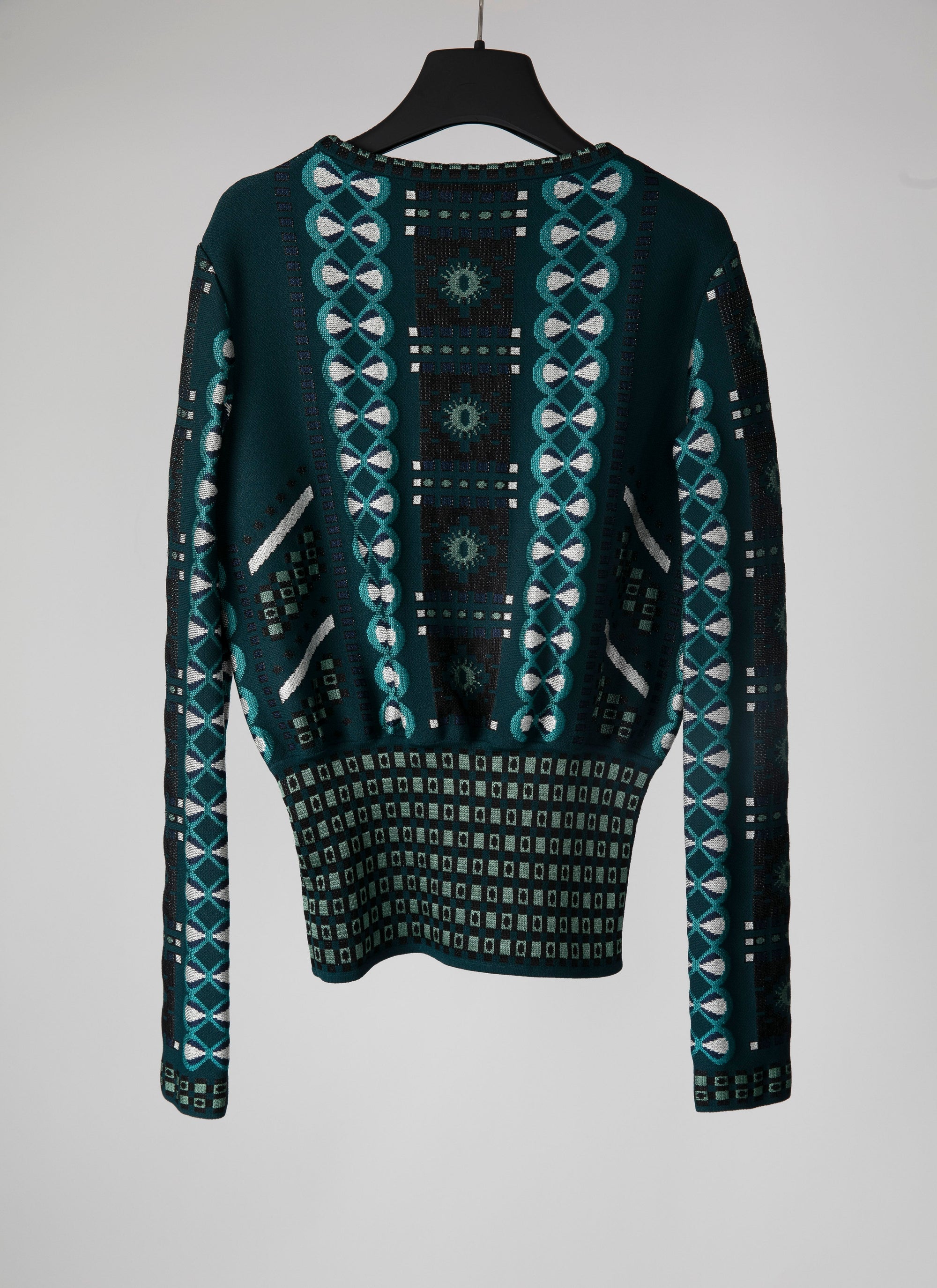 Long-sleeved knitted crew neck jumper - Petroleum & Blue