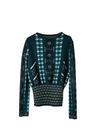 Long-sleeved knitted crew neck jumper - Petroleum & Blue