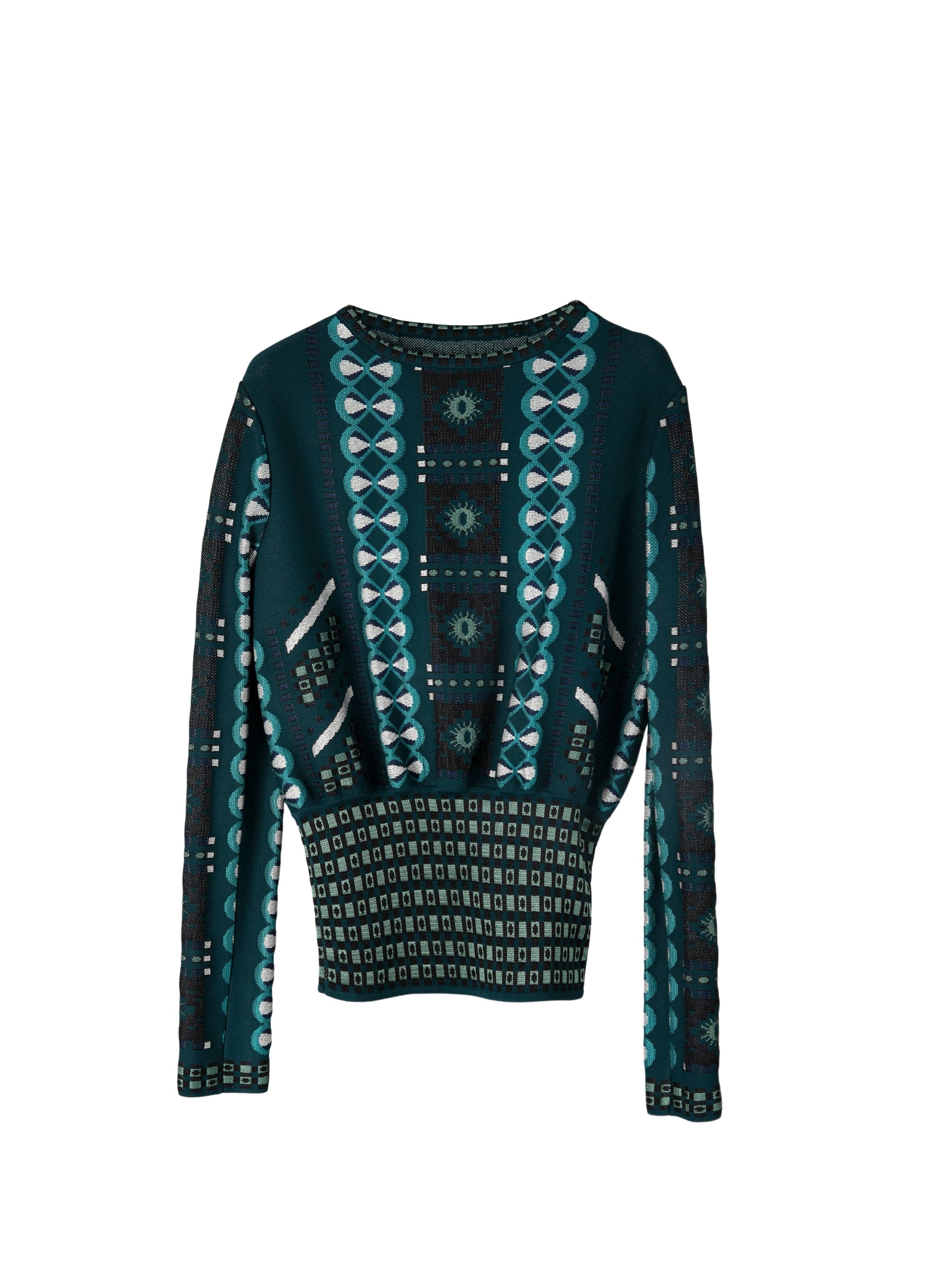 Long-sleeved knitted crew neck jumper - Petroleum & Blue