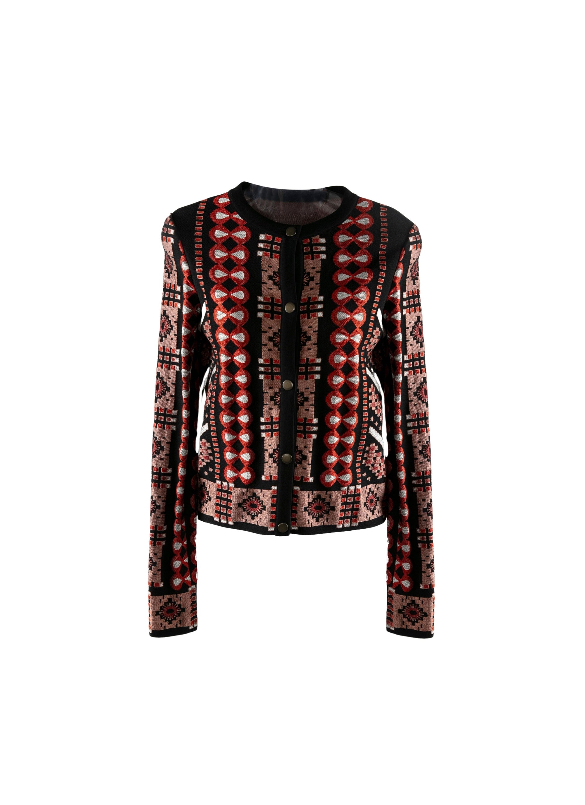 Geometric jacquard cardigan - Rosewood & Black