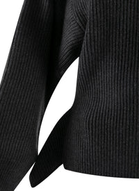 Pull à col haut et péplum au dos en laine et cachemire - Gris foncé