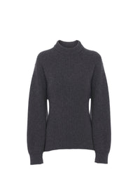 Pull à col haut et péplum au dos en laine et cachemire - Gris foncé