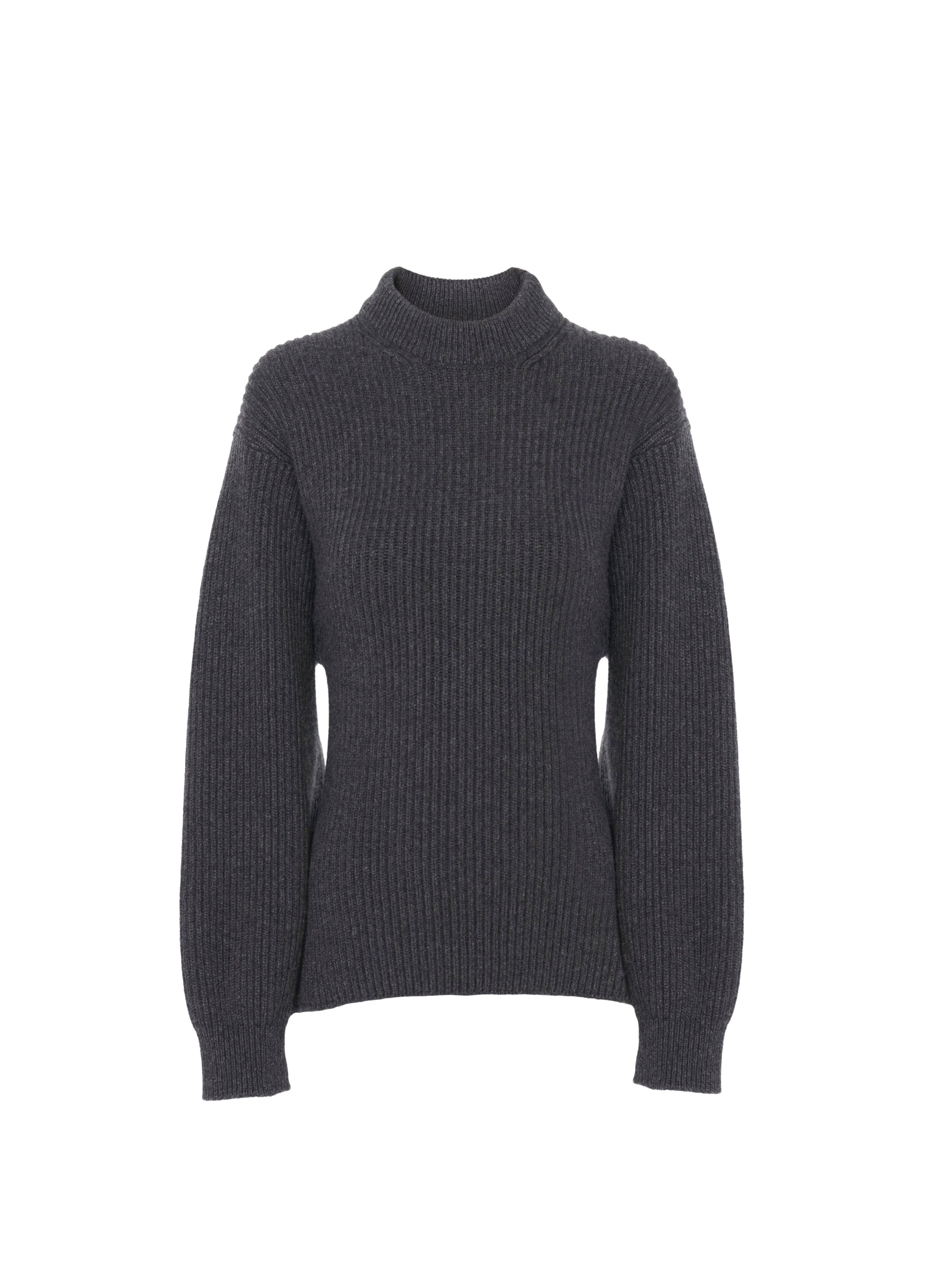 Pull à col haut et péplum au dos en laine et cachemire - Gris foncé