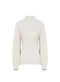 High-neck jumper with peplum back in wool and cashmere - Ivory
