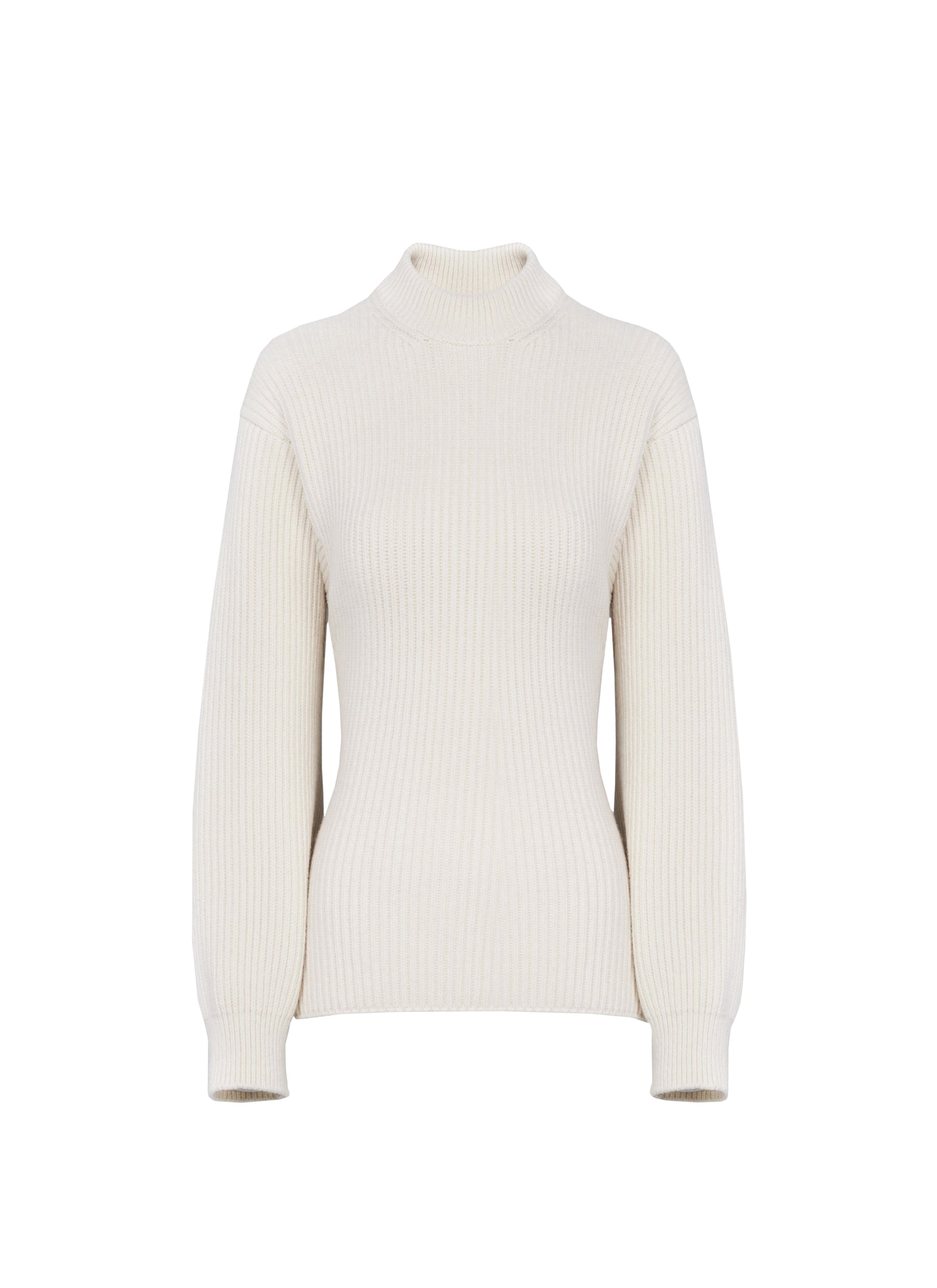High-neck jumper with peplum back in wool and cashmere - Ivory