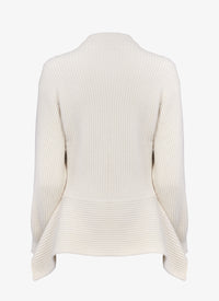 High-neck jumper with peplum back in wool and cashmere - Ivory