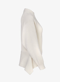 High-neck jumper with peplum back in wool and cashmere - Ivory