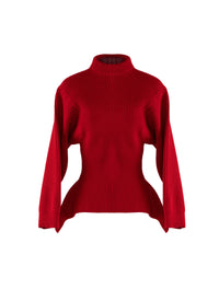 Pull sculptural à col haut et péplum au dos en laine - Ecarlate
