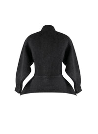 Pull à col haut et péplum au dos en laine et cachemire - Gris foncé