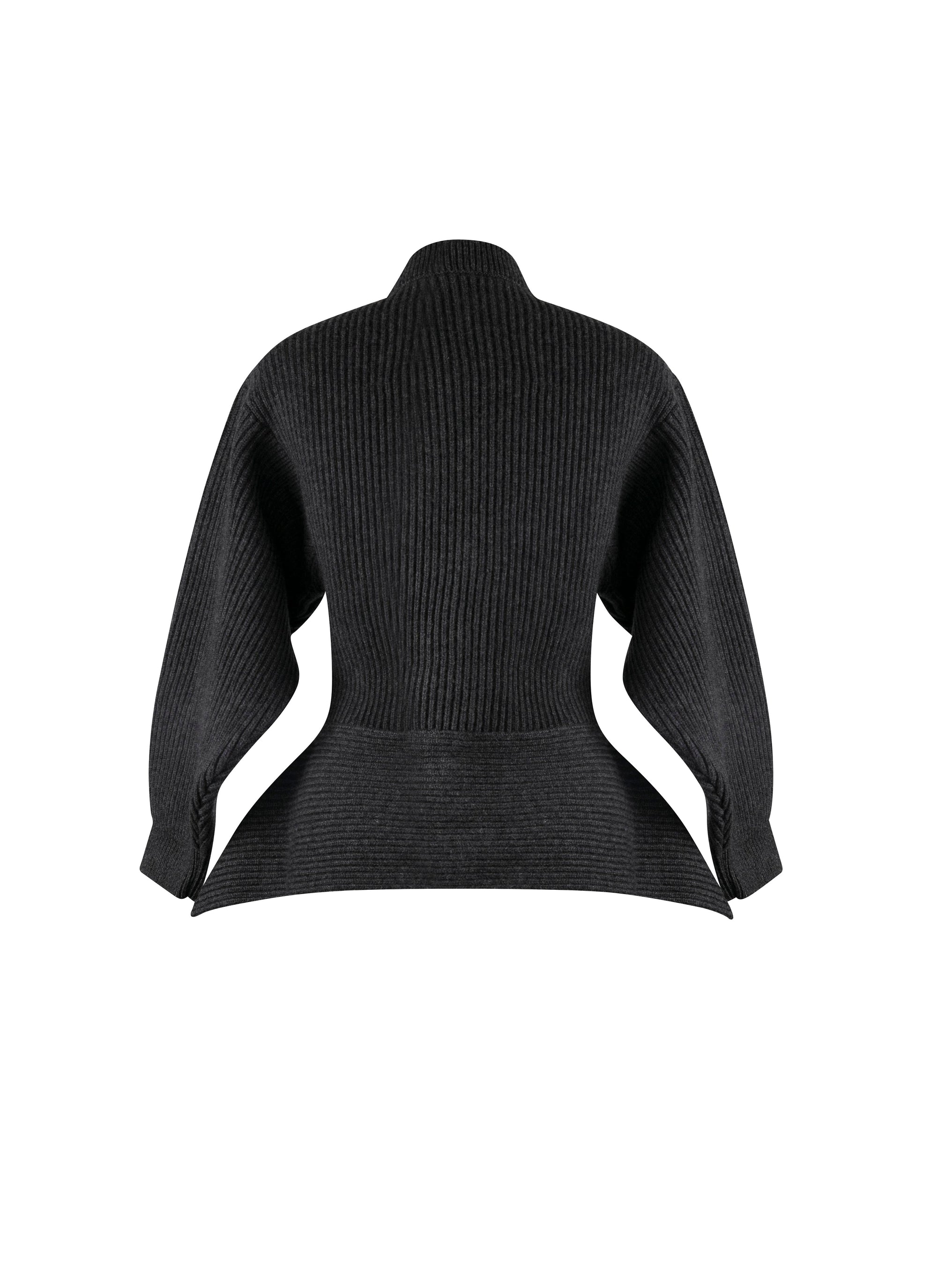 Pull à col haut et péplum au dos en laine et cachemire - Gris foncé
