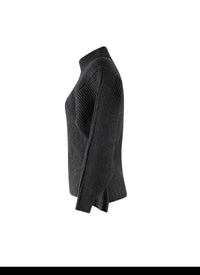 Pull à col haut et péplum au dos en laine et cachemire - Gris foncé