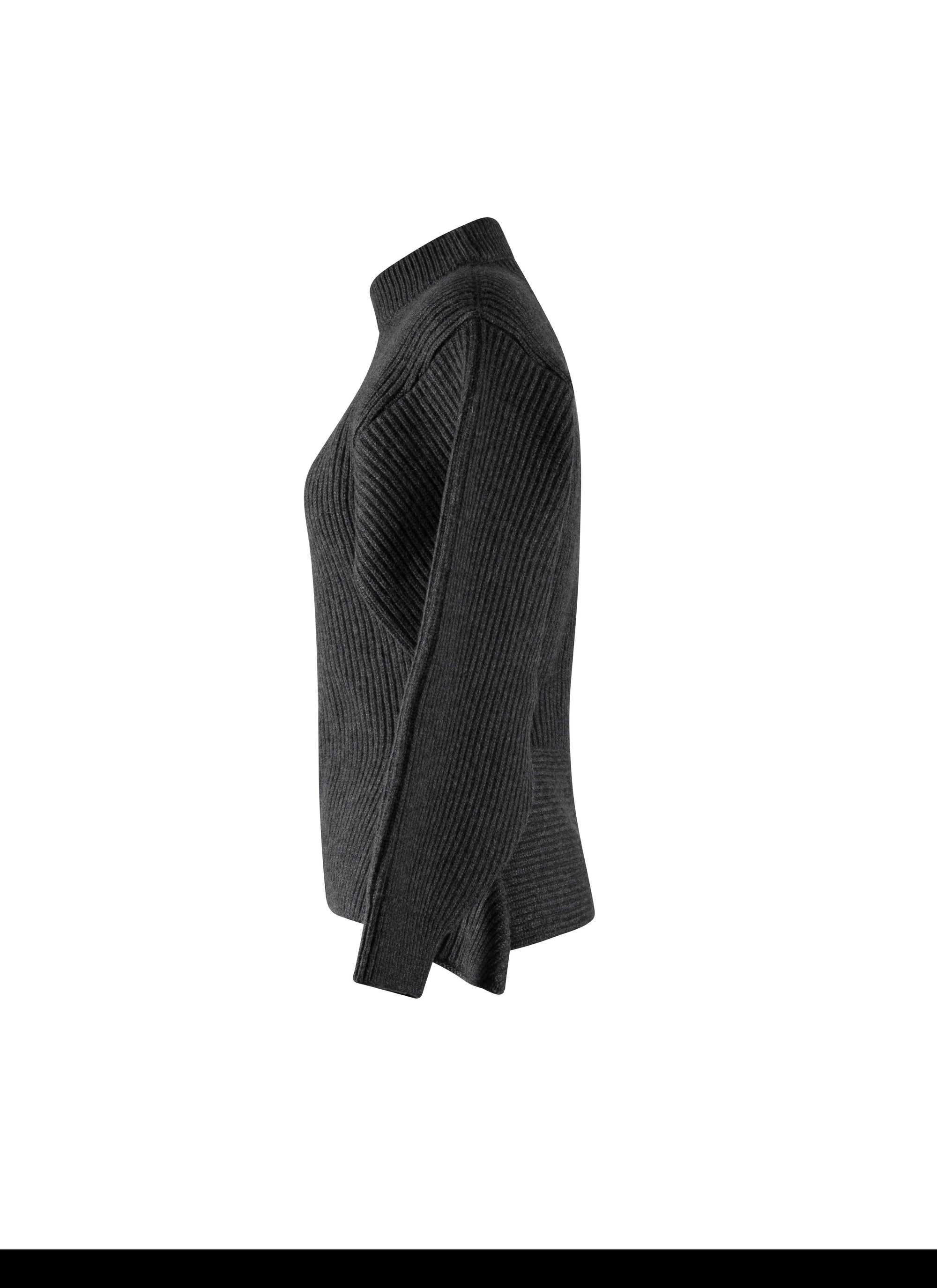 Pull à col haut et péplum au dos en laine et cachemire - Gris foncé