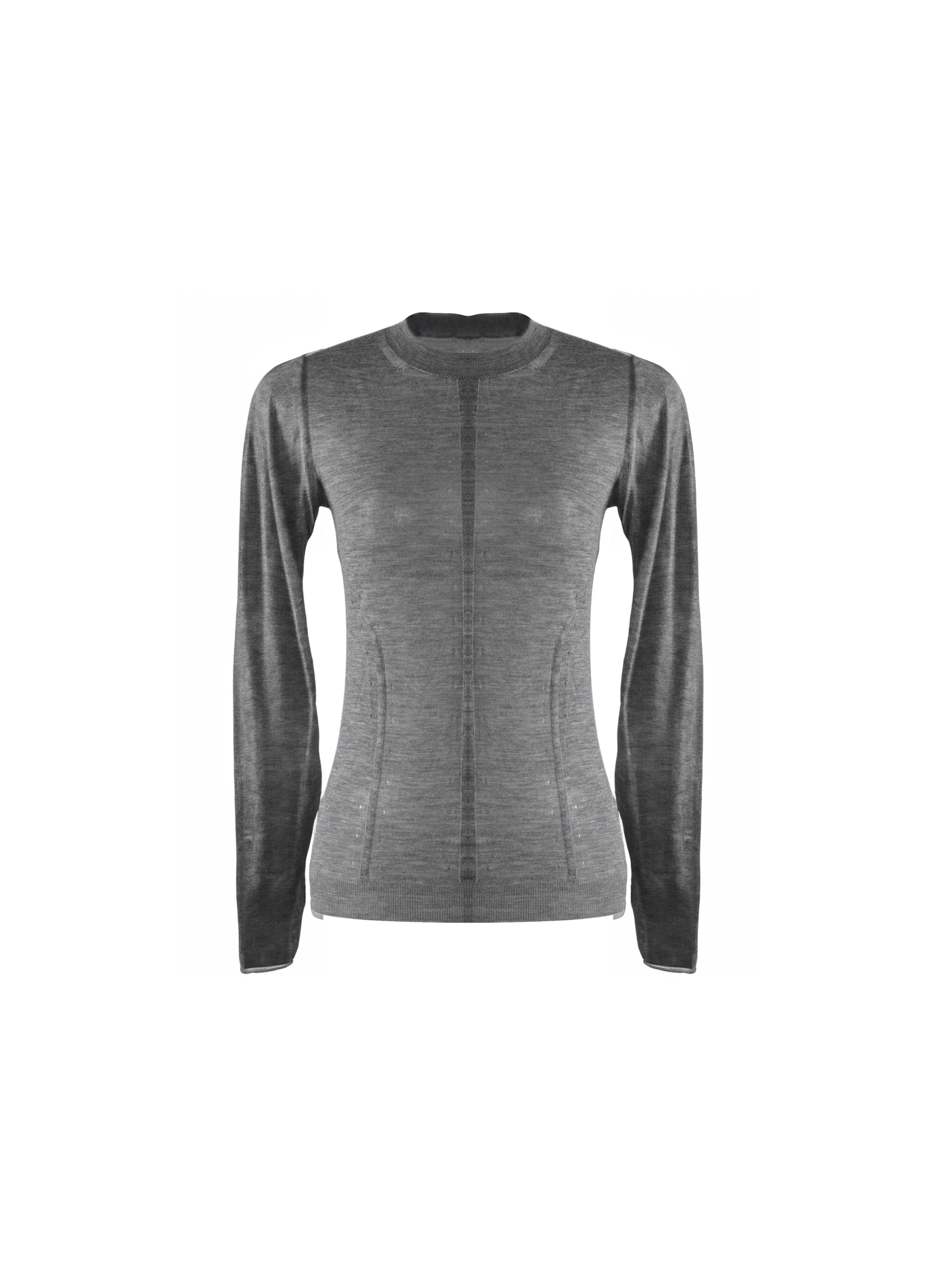 Pull à manches longues à col ras du cou en cachemire - Gris Chine