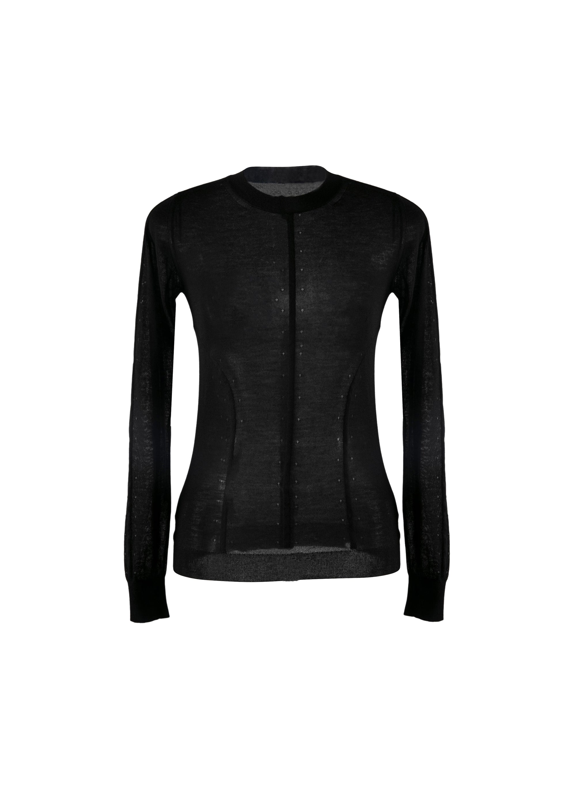 Pull à manches longues à col ras du cou en cachemire - Noir