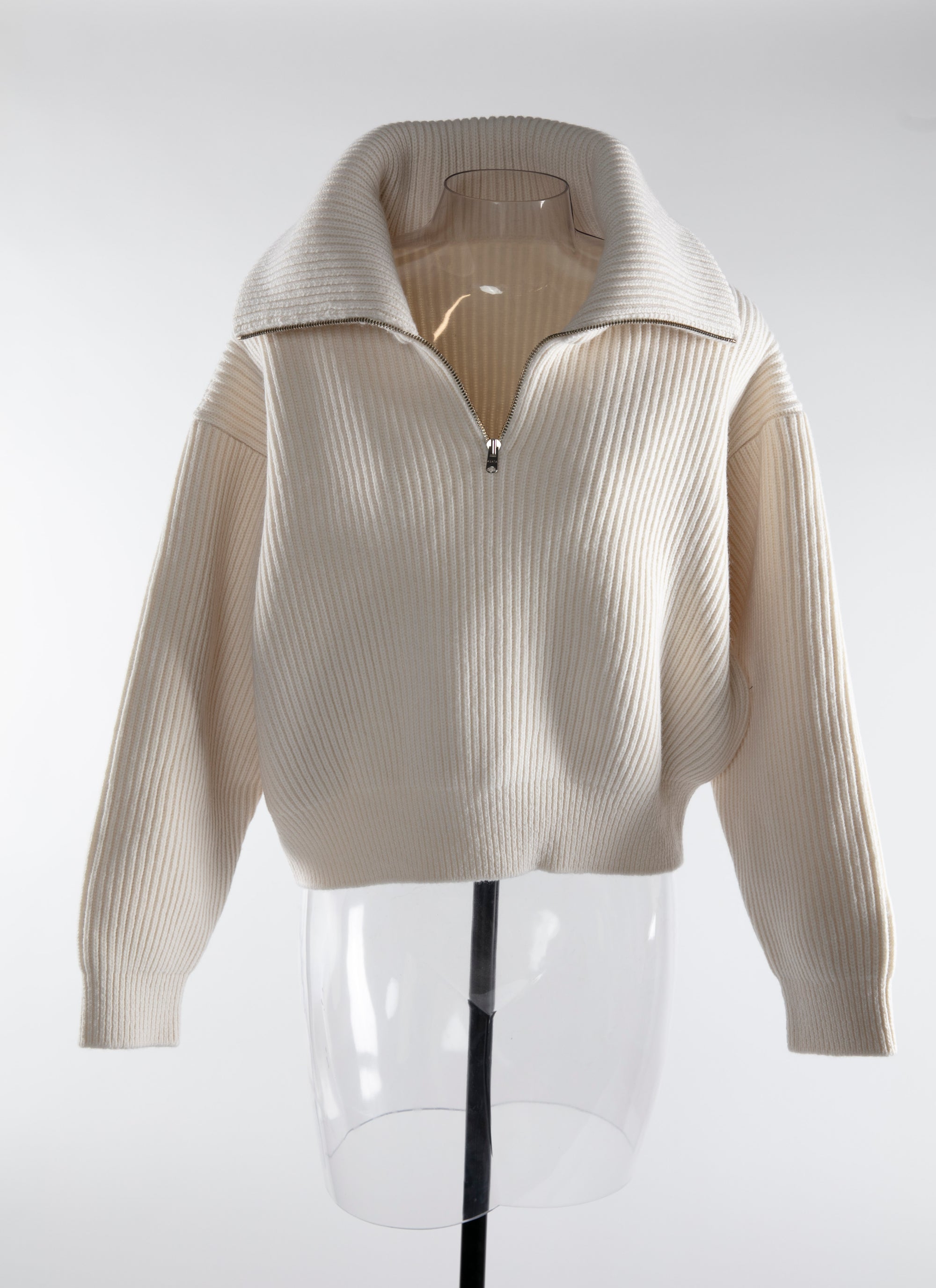 Wool zip neck jumper - Ivory