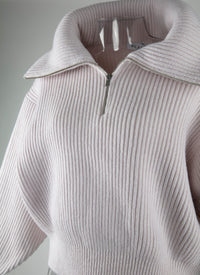 Pull col zippé en laine - Poudre