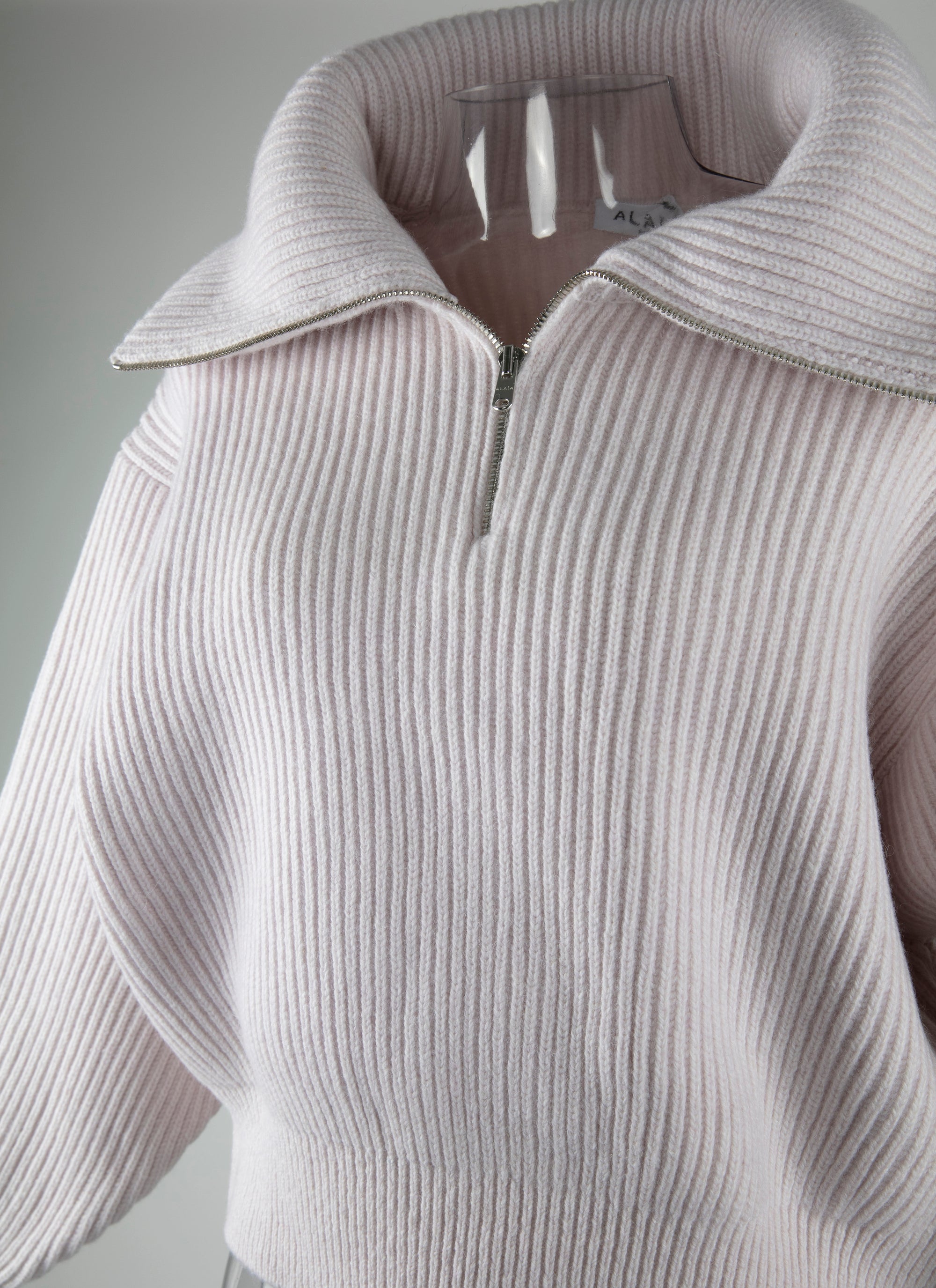Pull col zippé en laine - Poudre