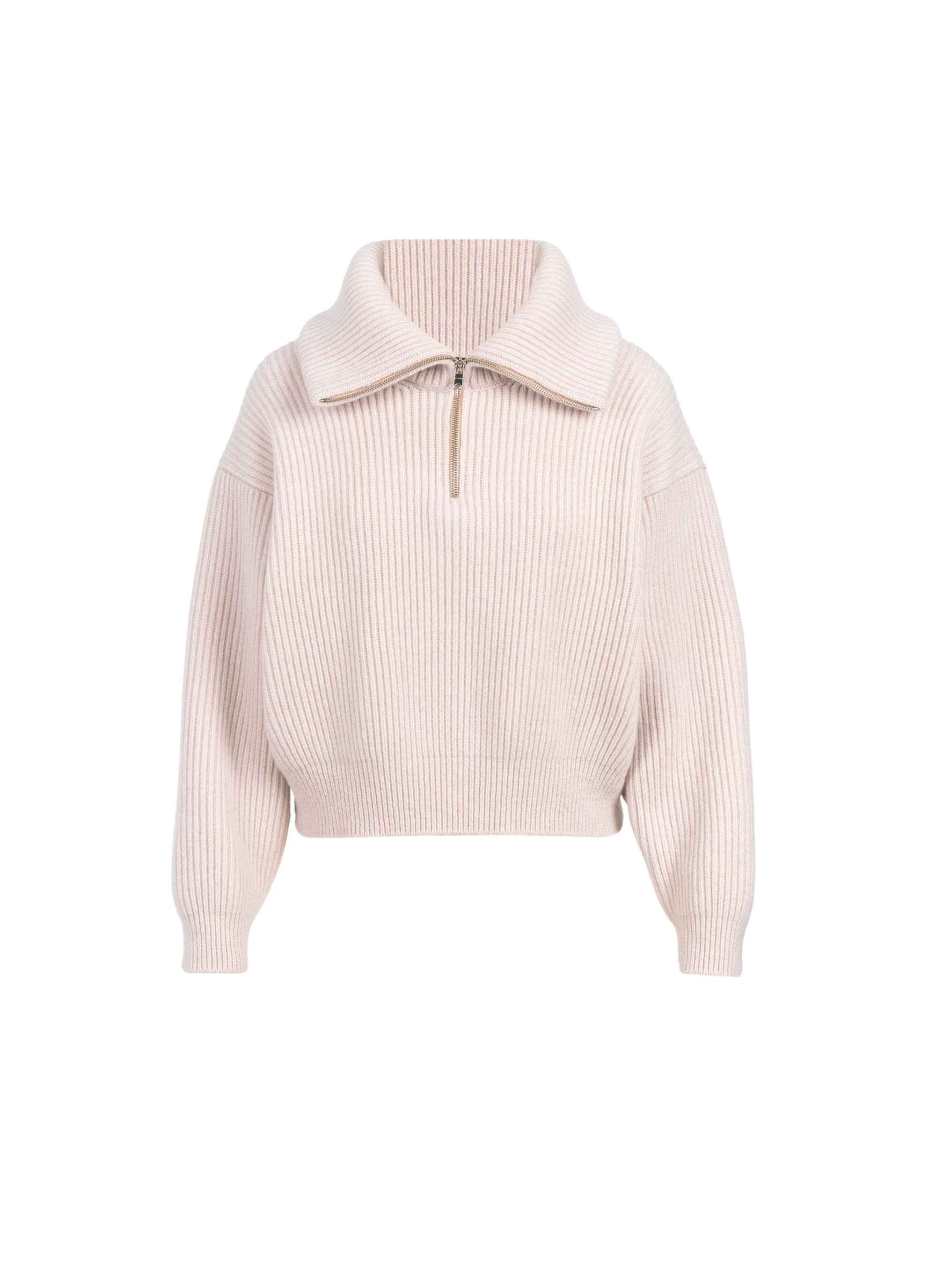 Pull col zippé en laine - Poudre