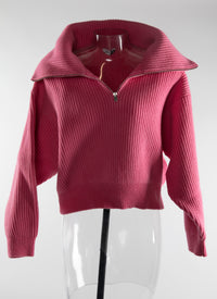 Wool zip neck jumper - Candy