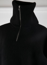 Wool zip neck jumper - Black intense