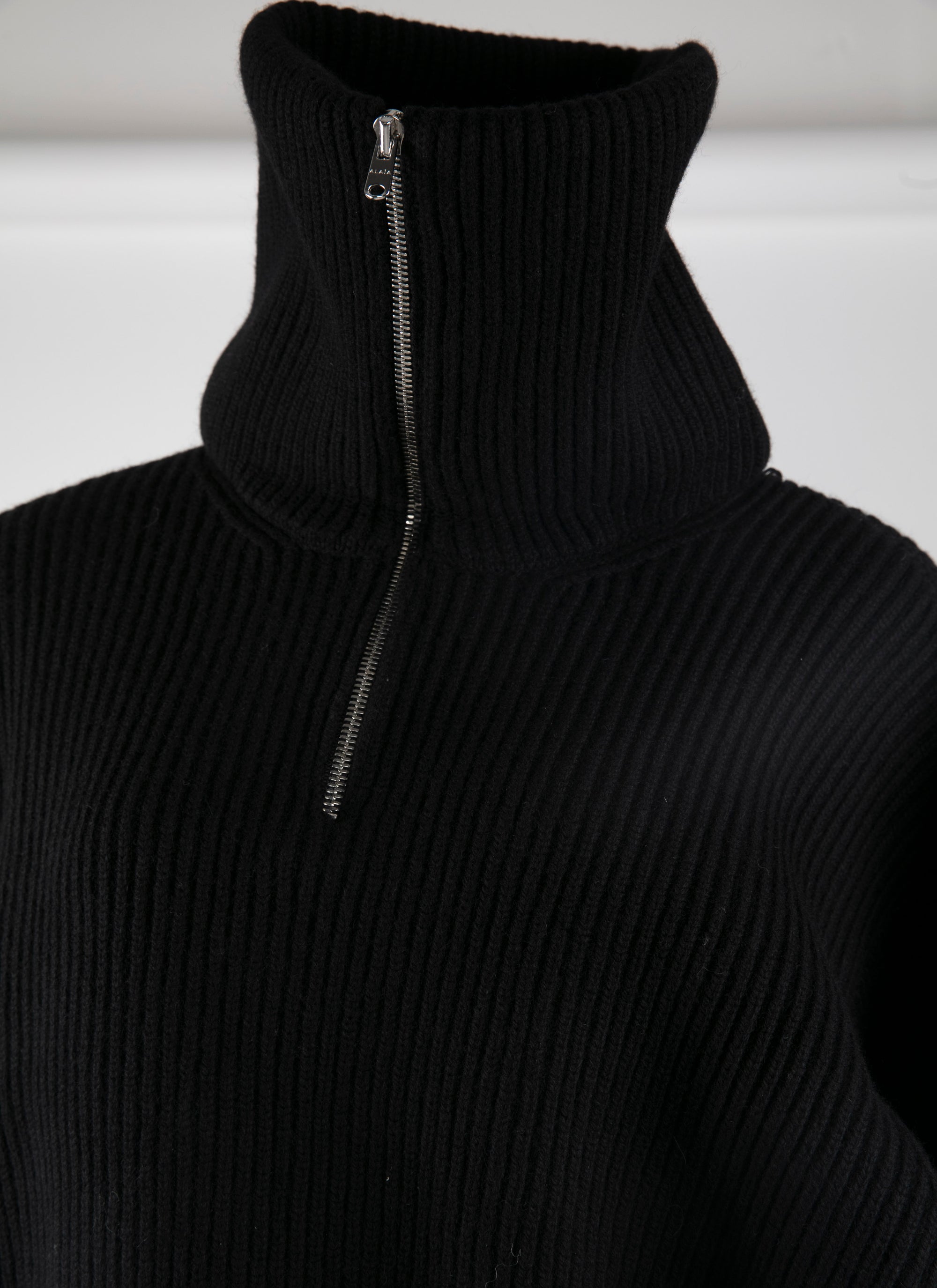 Wool zip neck jumper - Black intense