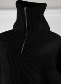 Pull à col zippé en laine et cachemire - Noir
