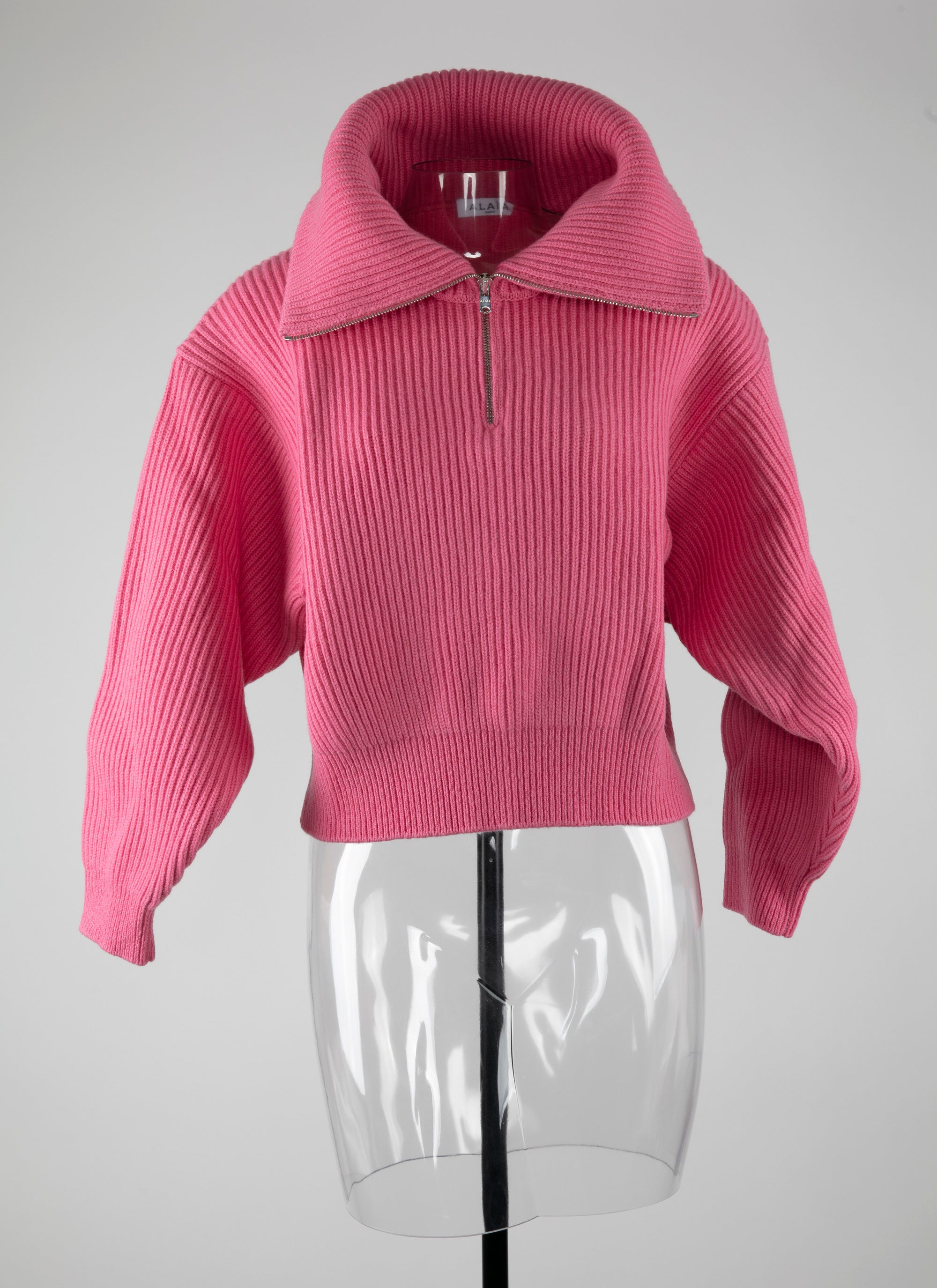 Wool zip neck jumper - Candy