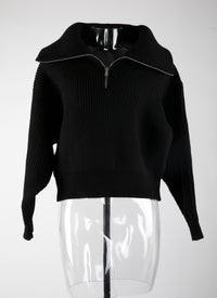 Wool zip neck jumper - Black intense