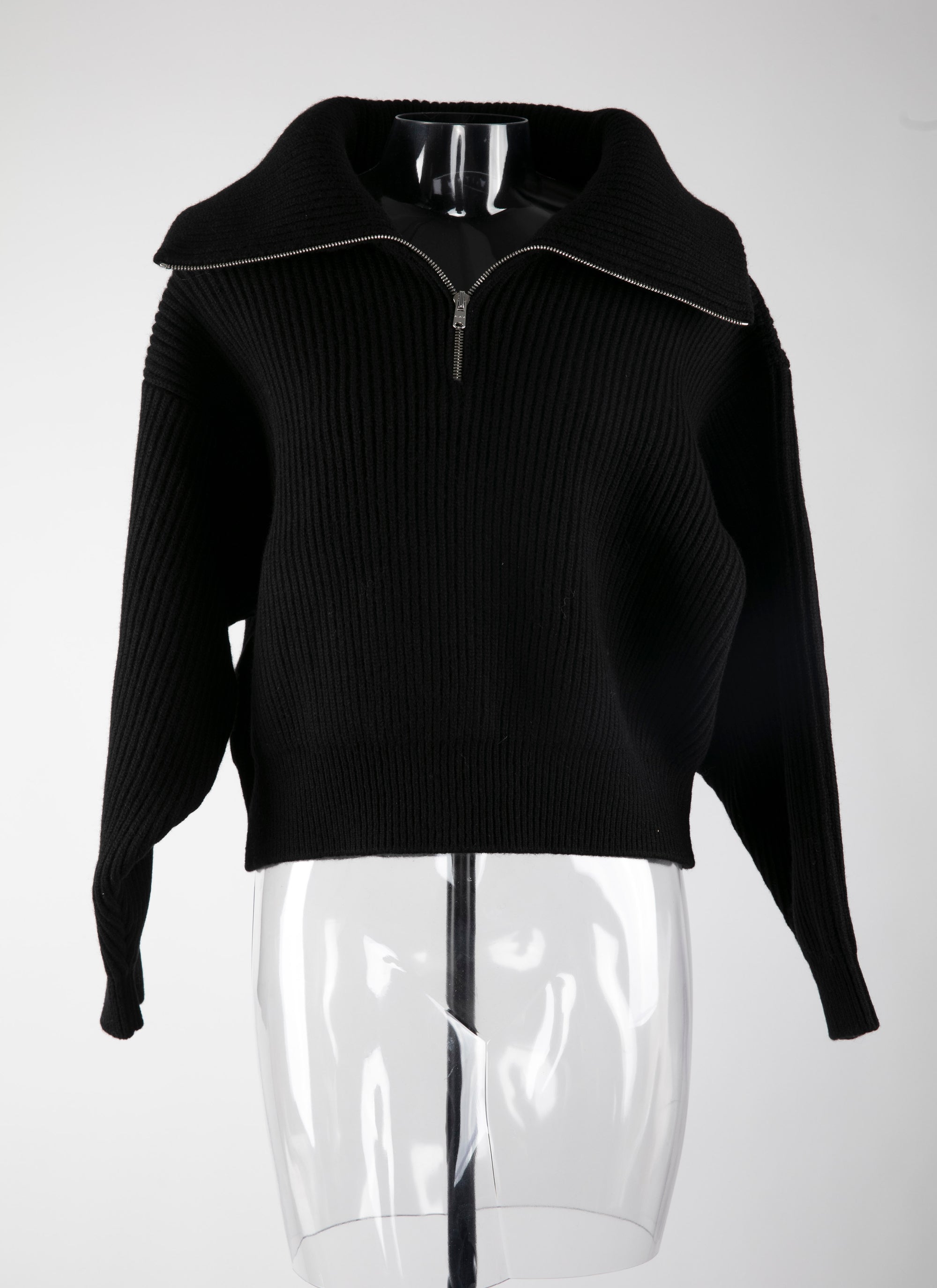 Wool zip neck jumper - Black intense