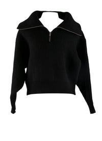 Pull à col zippé en laine et cachemire - Noir