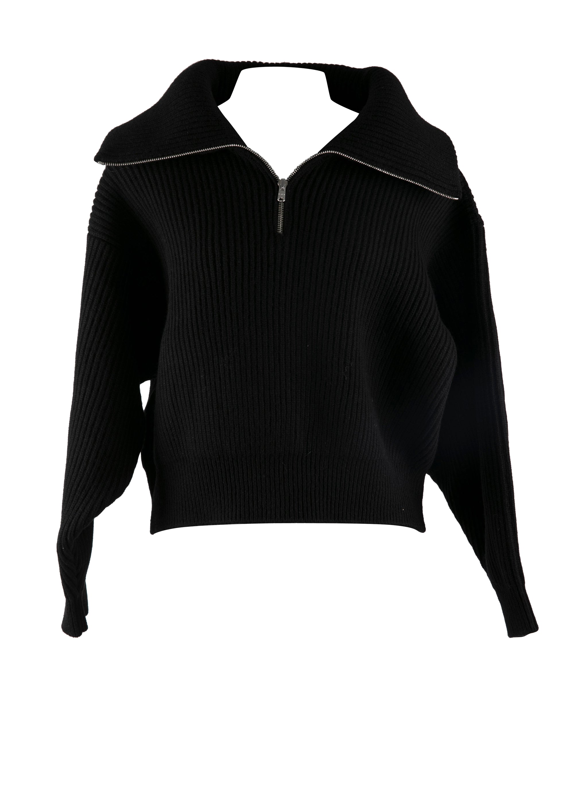 Pull à col zippé en laine et cachemire - Noir