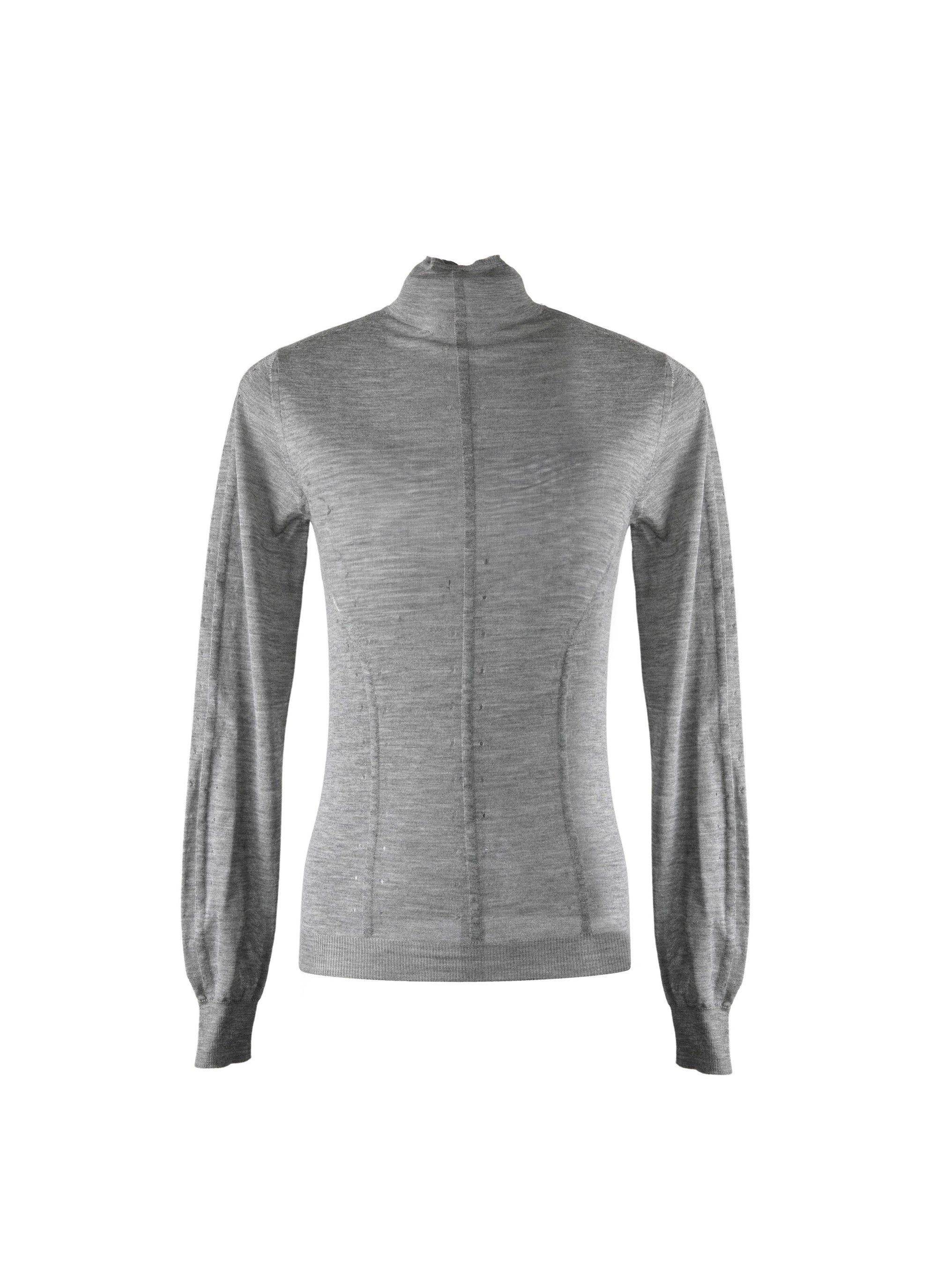 Long-sleeved cashmere turtleneck jumper - Mottled grey