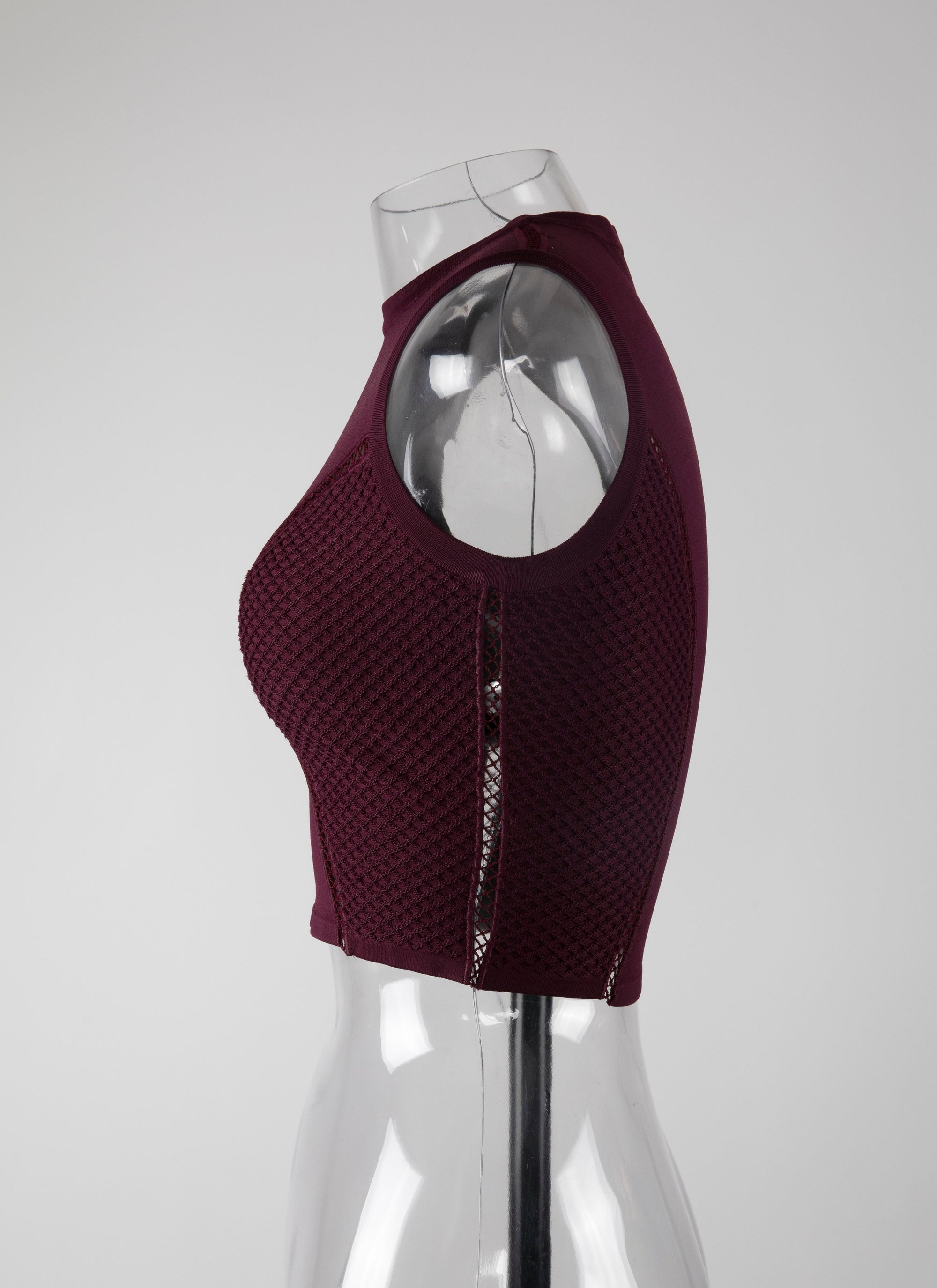 Sleeveless cropped top with openwork detail on chest - Garnet
