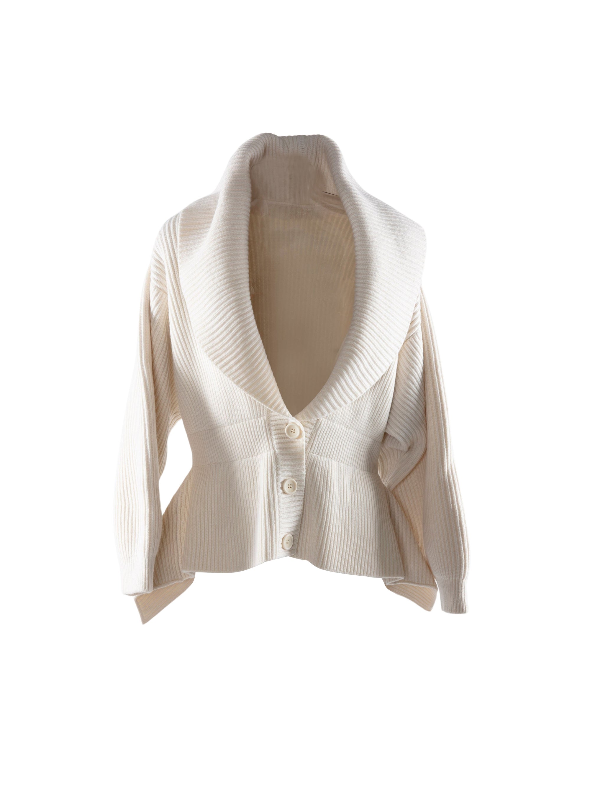 Sculptural wool shawl collar cardigan - Ivory