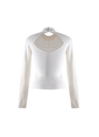 Long sleeve wool blend halter jumper - White