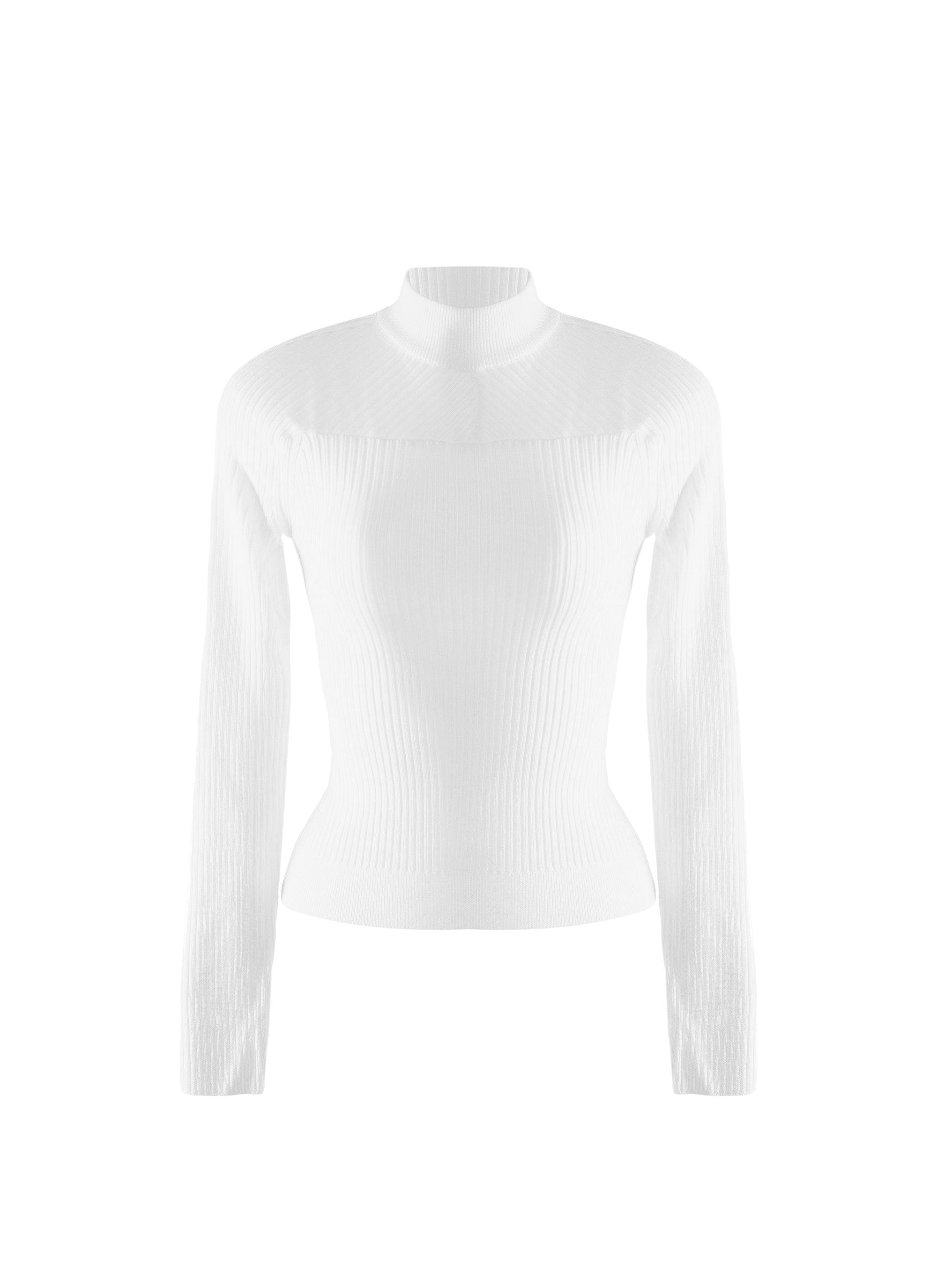 Long sleeve wool blend halter jumper - White