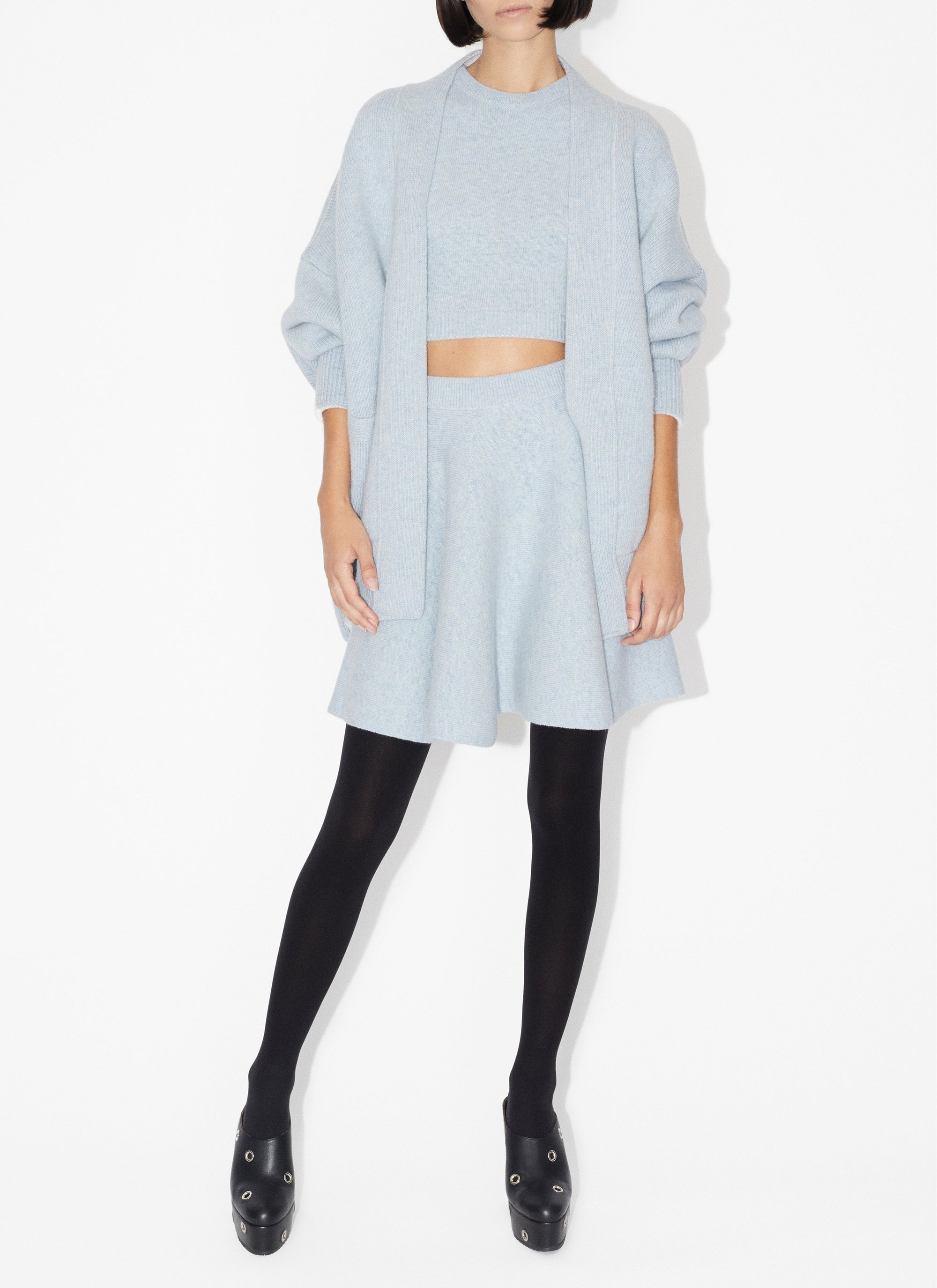 Wool short-sleeved jumper - Mottled Blue & White