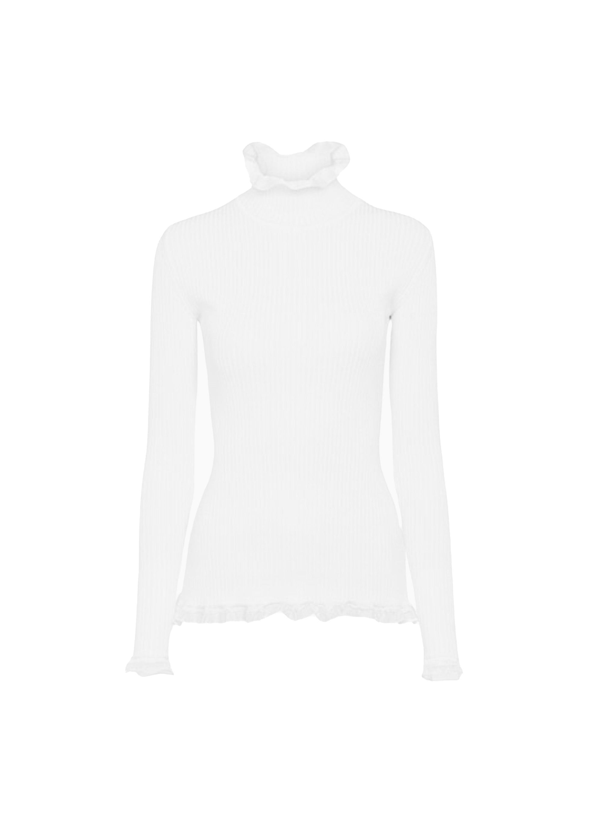 Ruffle Crino High Neck Sweater - Optic White