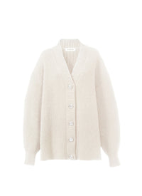 English ribbed cardigan in wool and cashmere - Off-white