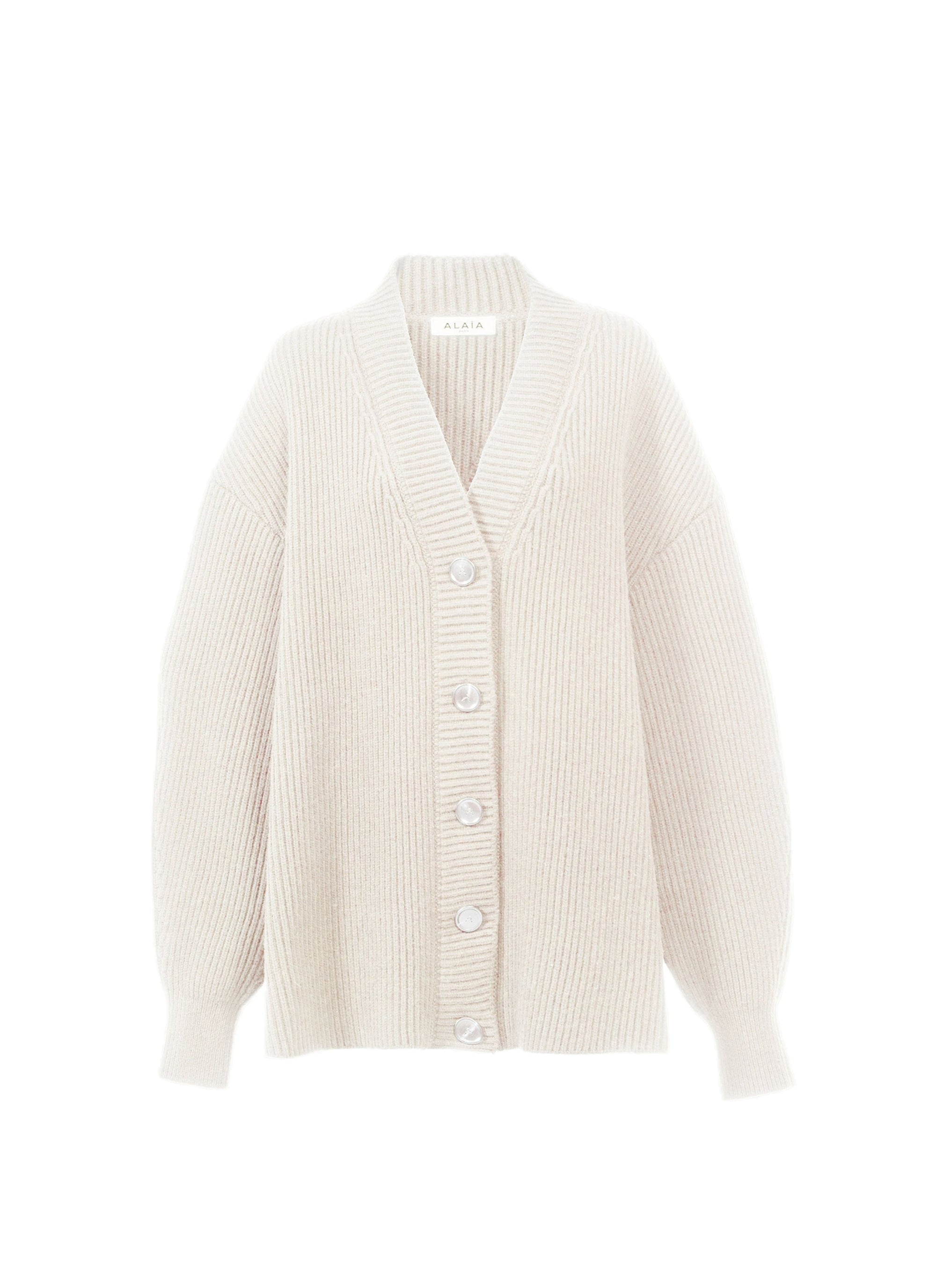 English ribbed cardigan in wool and cashmere - Off-white