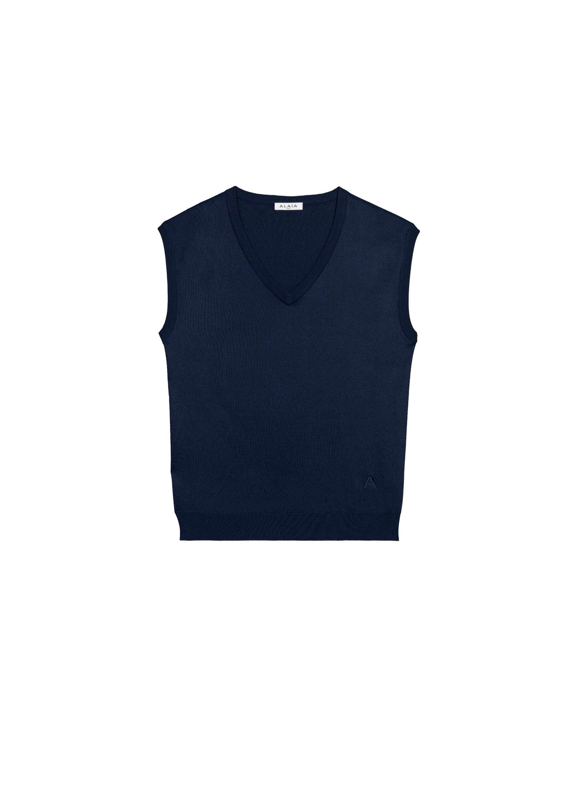 Pull col V sans manche - Marine
