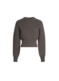 Pull col montant côtelé en laine et cachemire - Taupe