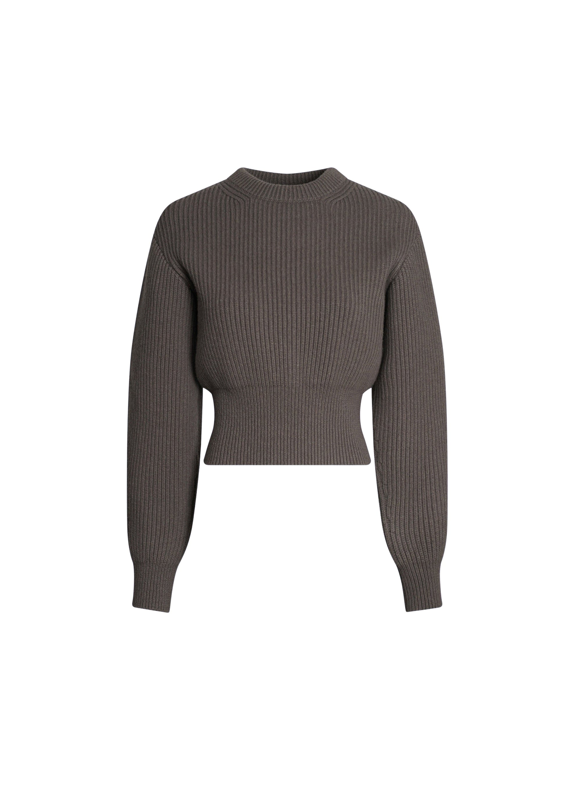 Pull col montant côtelé en laine et cachemire - Taupe